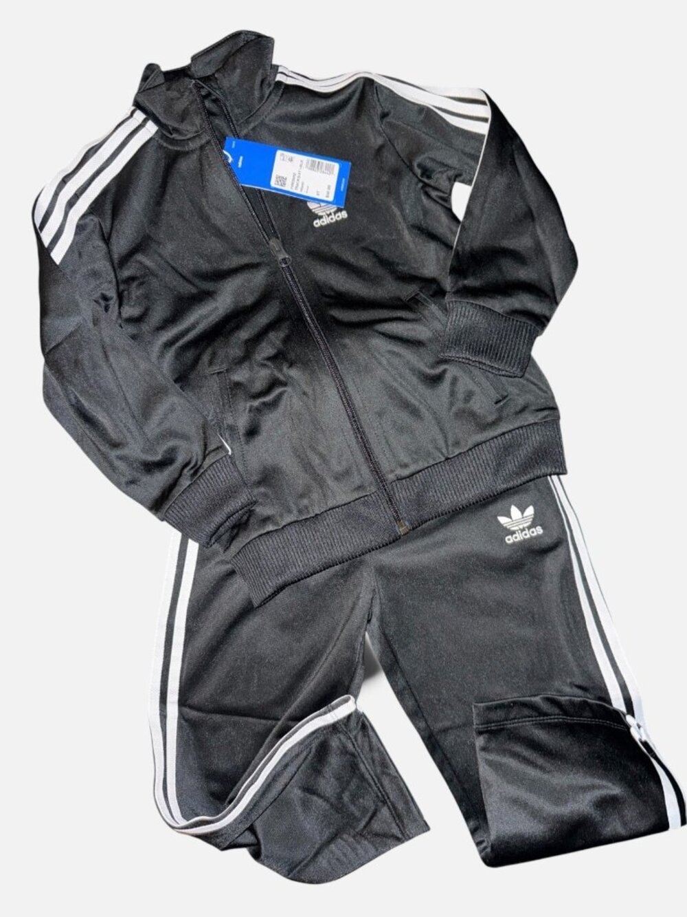 adidas Firebird TRACKSUIT JACKET AND PANTS SET 4T Black White 3 Stripe NWT